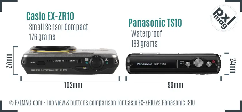 Casio EX-ZR10 vs Panasonic TS10 top view buttons comparison