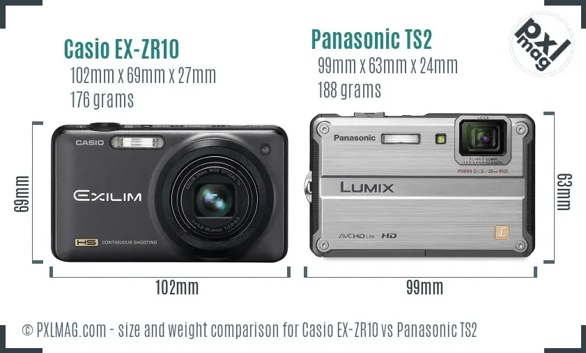 Casio EX-ZR10 vs Panasonic TS2 size comparison