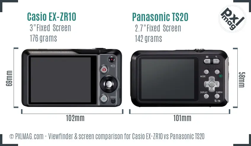 Casio EX-ZR10 vs Panasonic TS20 Screen and Viewfinder comparison