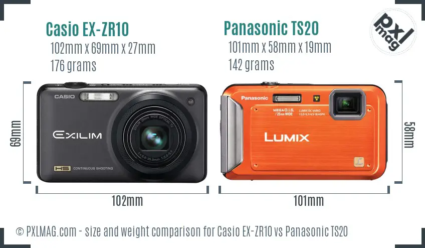 Casio EX-ZR10 vs Panasonic TS20 size comparison