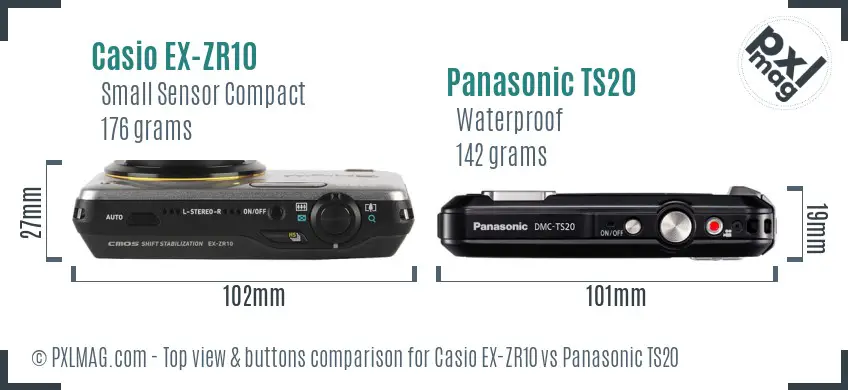 Casio EX-ZR10 vs Panasonic TS20 top view buttons comparison