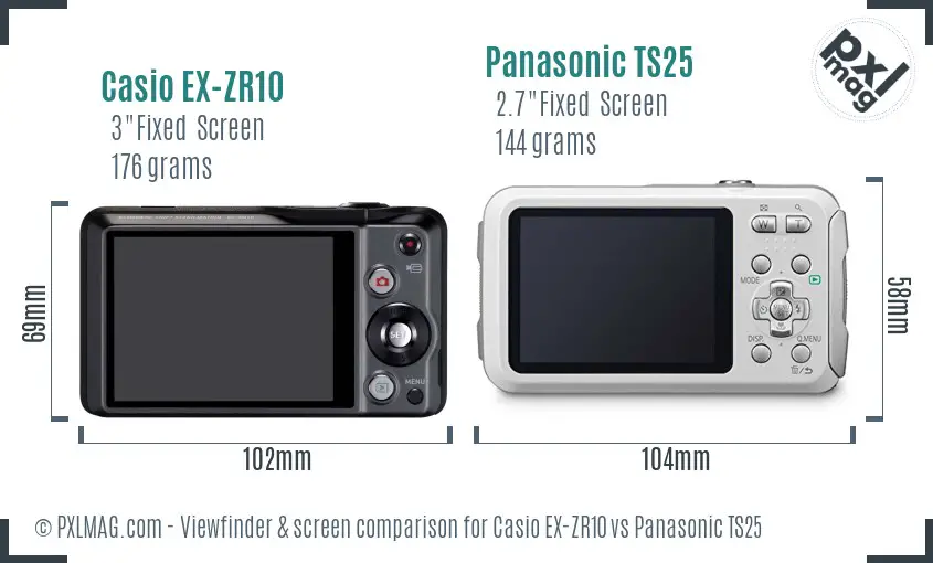 Casio EX-ZR10 vs Panasonic TS25 Screen and Viewfinder comparison