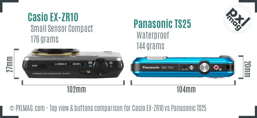 Casio EX-ZR10 vs Panasonic TS25 top view buttons comparison