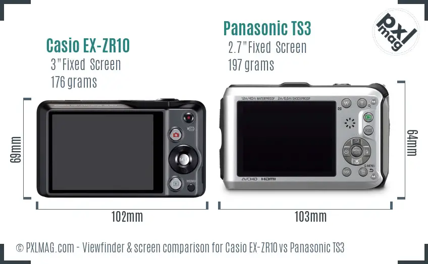 Casio EX-ZR10 vs Panasonic TS3 Screen and Viewfinder comparison