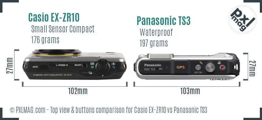 Casio EX-ZR10 vs Panasonic TS3 top view buttons comparison