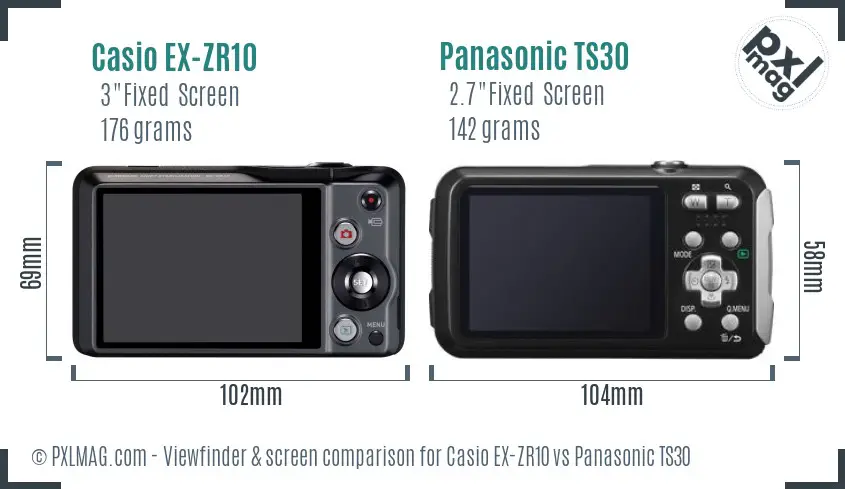 Casio EX-ZR10 vs Panasonic TS30 Screen and Viewfinder comparison