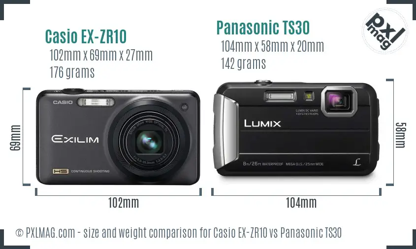 Casio EX-ZR10 vs Panasonic TS30 size comparison