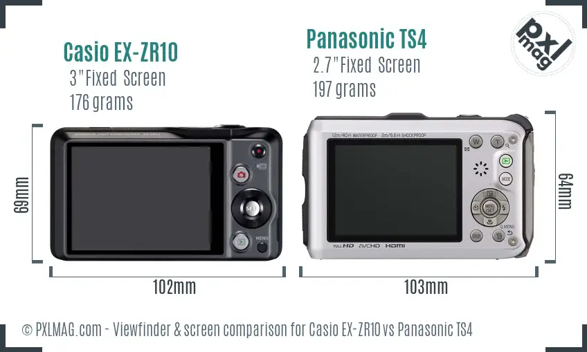 Casio EX-ZR10 vs Panasonic TS4 Screen and Viewfinder comparison