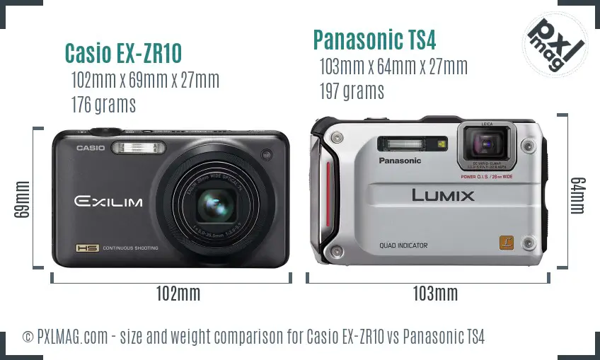 Casio EX-ZR10 vs Panasonic TS4 size comparison