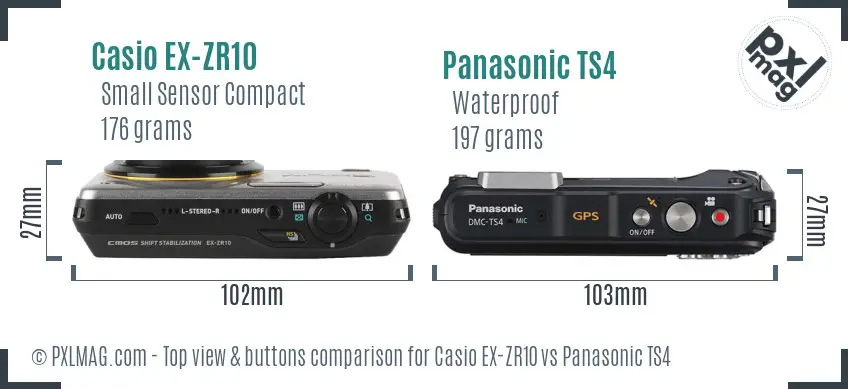 Casio EX-ZR10 vs Panasonic TS4 top view buttons comparison