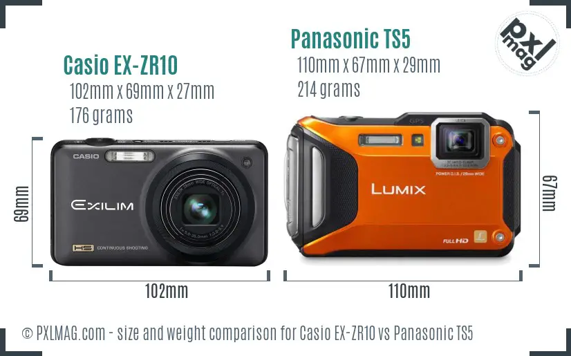Casio EX-ZR10 vs Panasonic TS5 size comparison