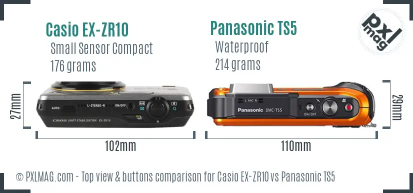 Casio EX-ZR10 vs Panasonic TS5 top view buttons comparison
