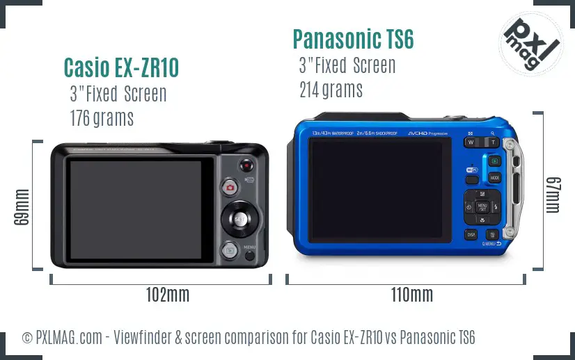 Casio EX-ZR10 vs Panasonic TS6 Screen and Viewfinder comparison