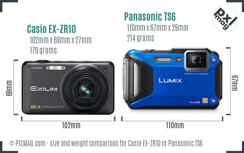 Casio EX-ZR10 vs Panasonic TS6 size comparison