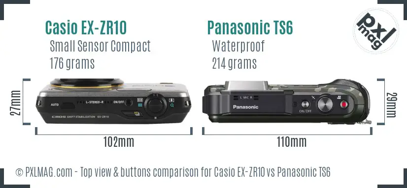 Casio EX-ZR10 vs Panasonic TS6 top view buttons comparison