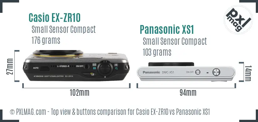 Casio EX-ZR10 vs Panasonic XS1 top view buttons comparison Casio EX-ZR10 vs Panasonic XS1 top view buttons comparison