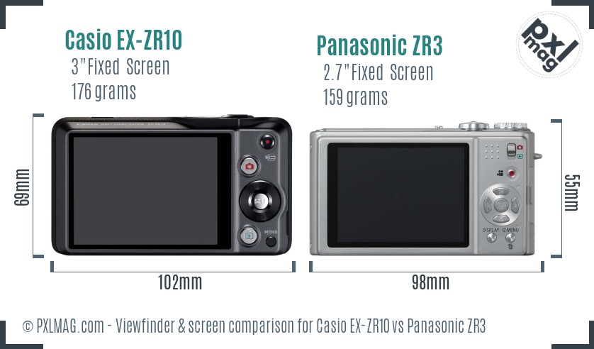 Casio EX-ZR10 vs Panasonic ZR3 Screen and Viewfinder comparison
