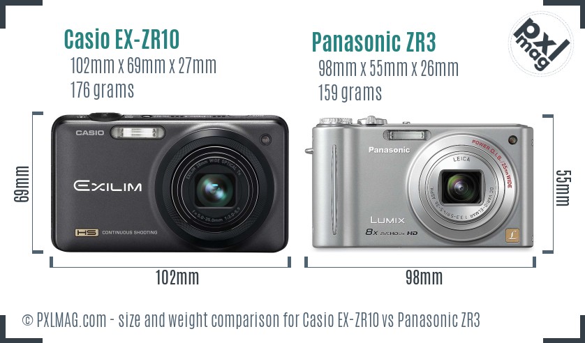 Casio EX-ZR10 vs Panasonic ZR3 size comparison