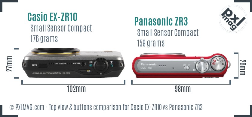 Casio EX-ZR10 vs Panasonic ZR3 top view buttons comparison