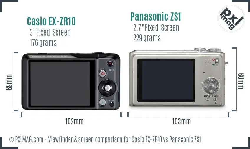 Casio EX-ZR10 vs Panasonic ZS1 Screen and Viewfinder comparison