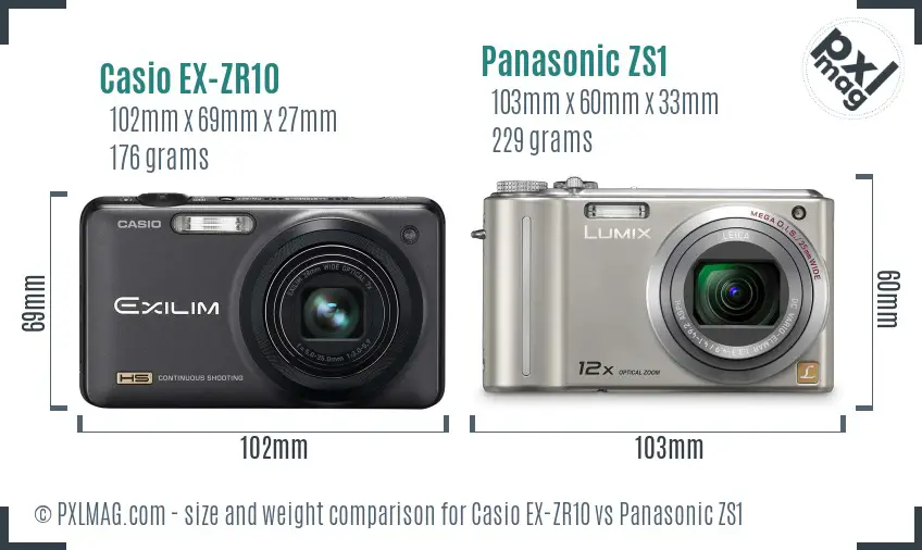 Casio EX-ZR10 vs Panasonic ZS1 size comparison
