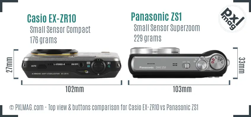 Casio EX-ZR10 vs Panasonic ZS1 top view buttons comparison