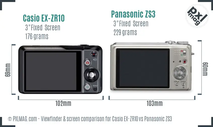 Casio EX-ZR10 vs Panasonic ZS3 Screen and Viewfinder comparison