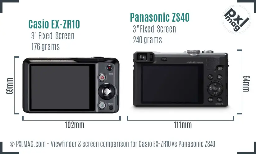 Casio EX-ZR10 vs Panasonic ZS40 Screen and Viewfinder comparison