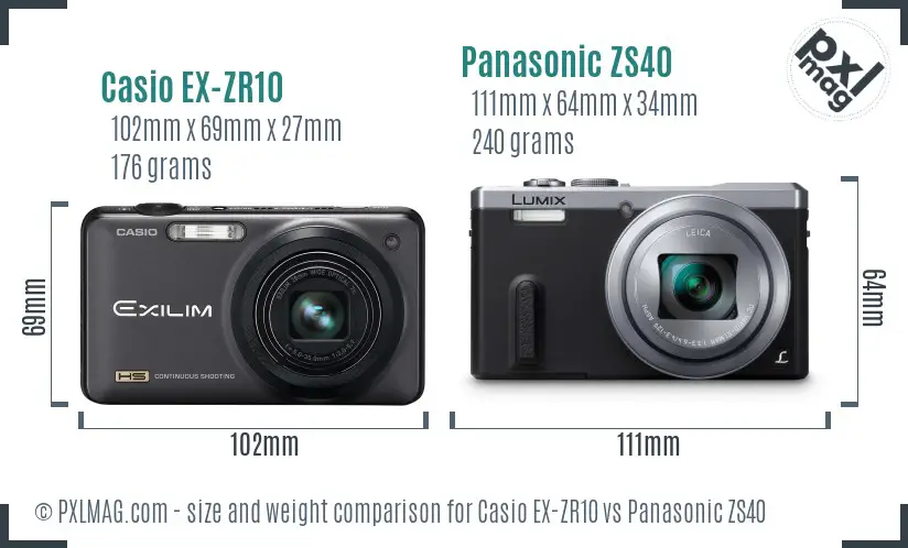 Casio EX-ZR10 vs Panasonic ZS40 size comparison