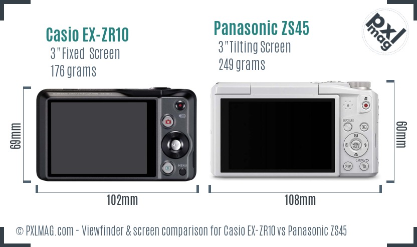 Casio EX-ZR10 vs Panasonic ZS45 Screen and Viewfinder comparison