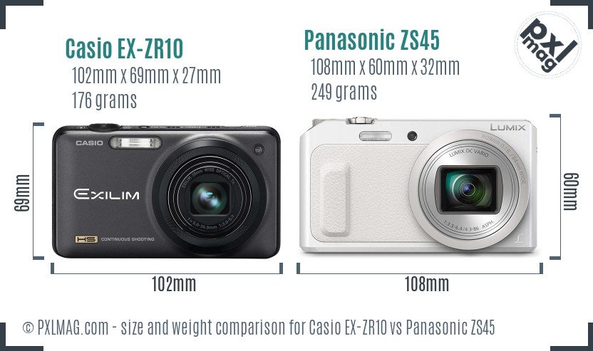 Casio EX-ZR10 vs Panasonic ZS45 size comparison