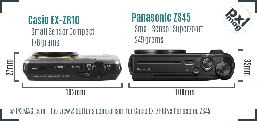 Casio EX-ZR10 vs Panasonic ZS45 top view buttons comparison