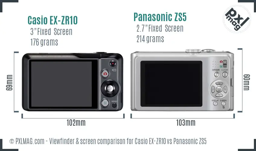 Casio EX-ZR10 vs Panasonic ZS5 Screen and Viewfinder comparison