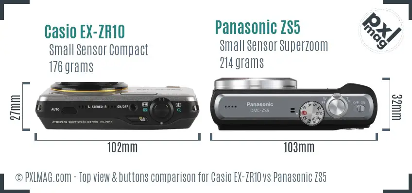Casio EX-ZR10 vs Panasonic ZS5 top view buttons comparison