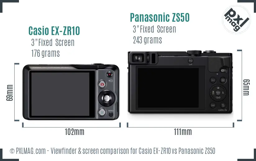 Casio EX-ZR10 vs Panasonic ZS50 Screen and Viewfinder comparison
