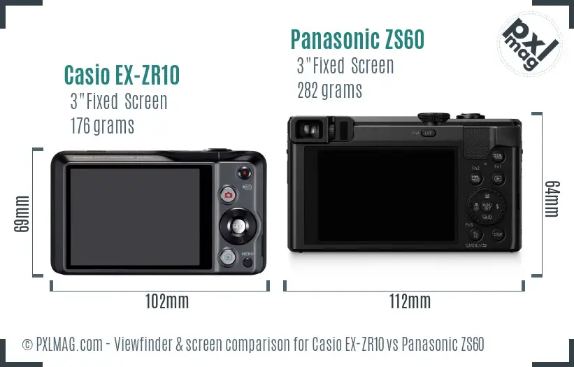 Casio EX-ZR10 vs Panasonic ZS60 Screen and Viewfinder comparison