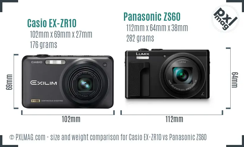 Casio EX-ZR10 vs Panasonic ZS60 size comparison