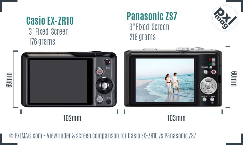Casio EX-ZR10 vs Panasonic ZS7 Screen and Viewfinder comparison