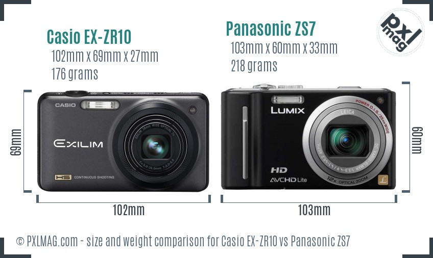 Casio EX-ZR10 vs Panasonic ZS7 size comparison Casio EX-ZR10 vs Panasonic ZS7 size comparison