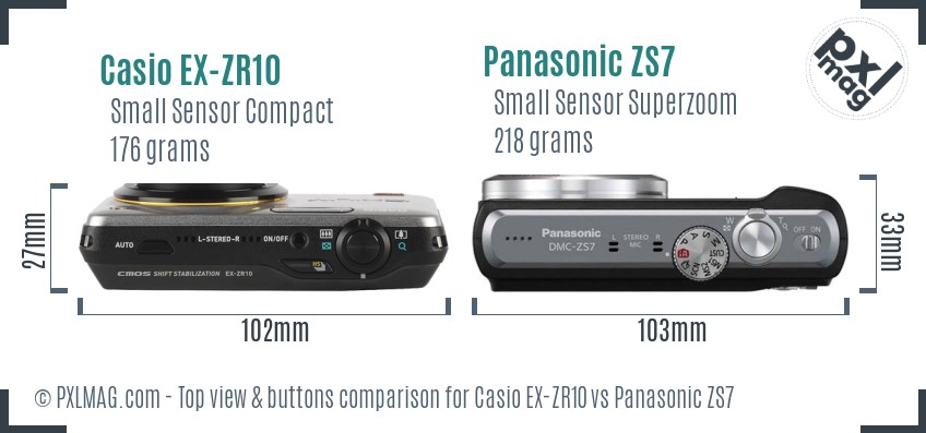 Casio EX-ZR10 vs Panasonic ZS7 top view buttons comparison