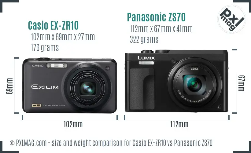 Casio EX-ZR10 vs Panasonic ZS70 size comparison Casio EX-ZR10 vs Panasonic ZS70 size comparison