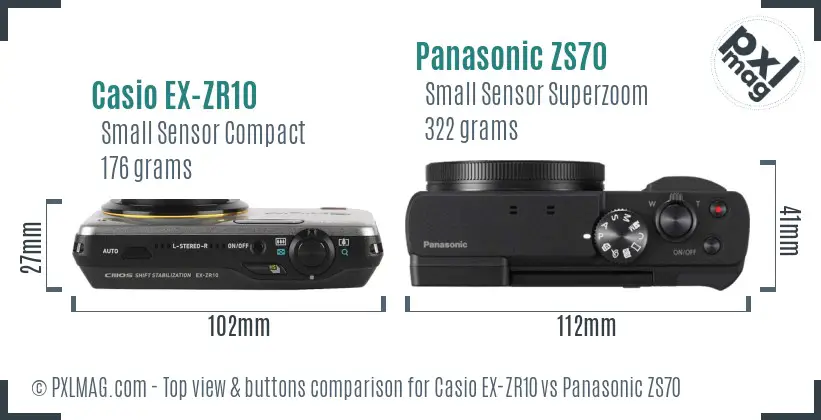 Casio EX-ZR10 vs Panasonic ZS70 top view buttons comparison Casio EX-ZR10 vs Panasonic ZS70 top view buttons comparison