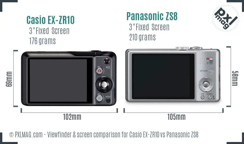 Casio EX-ZR10 vs Panasonic ZS8 Screen and Viewfinder comparison