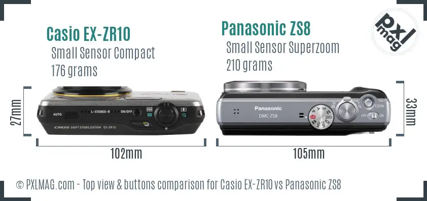 Casio EX-ZR10 vs Panasonic ZS8 top view buttons comparison