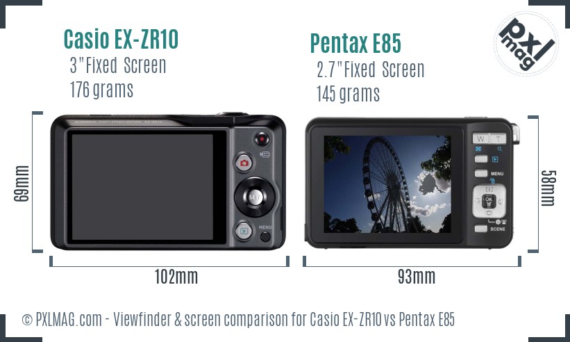 Casio EX-ZR10 vs Pentax E85 Screen and Viewfinder comparison