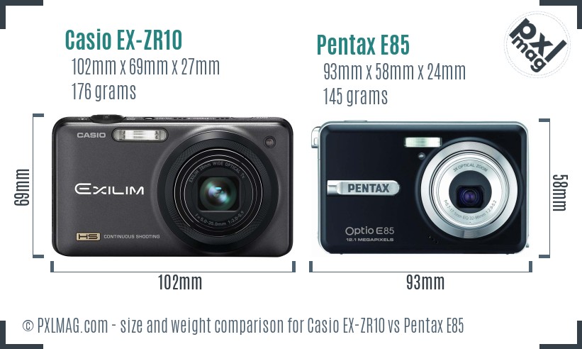 Casio EX-ZR10 vs Pentax E85 size comparison Casio EX-ZR10 vs Pentax E85 size comparison