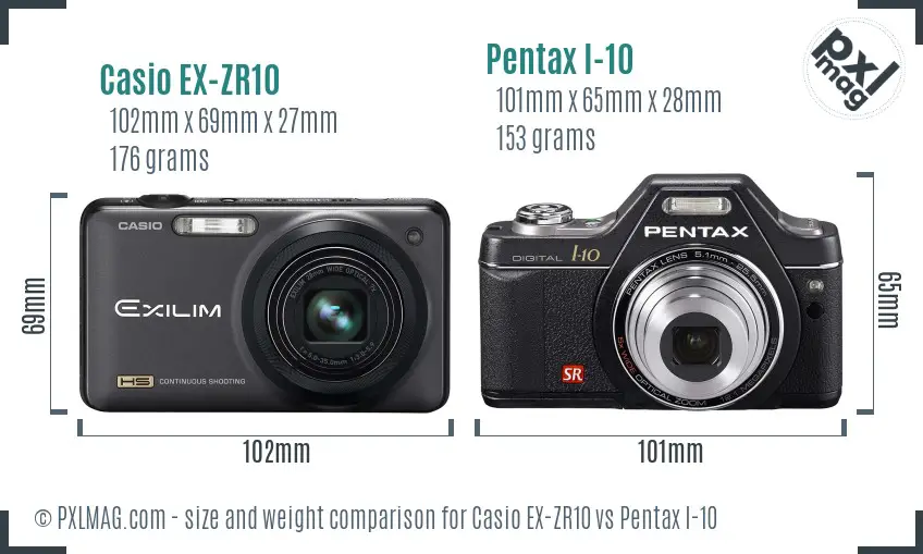 Casio EX-ZR10 vs Pentax I-10 size comparison
