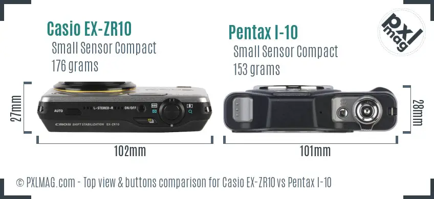 Casio EX-ZR10 vs Pentax I-10 top view buttons comparison