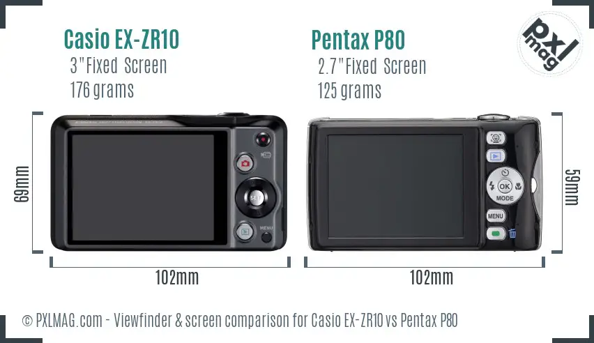 Casio EX-ZR10 vs Pentax P80 Screen and Viewfinder comparison