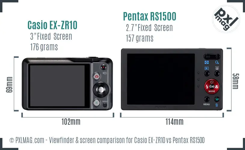 Casio EX-ZR10 vs Pentax RS1500 Screen and Viewfinder comparison